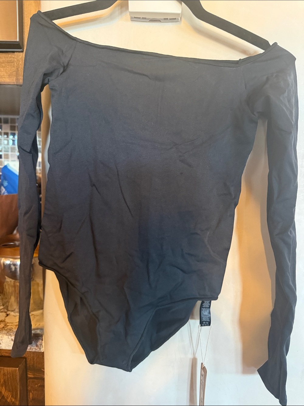 SKIMS Black Long Sleeve Off-Shoulder Bodysuit